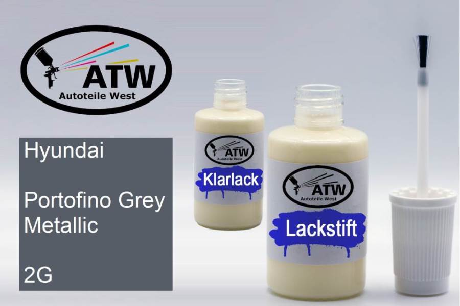 Hyundai, Portofino Grey Metallic, 2G: 20ml Lackstift + 20ml Klarlack - Set, von ATW Autoteile West.